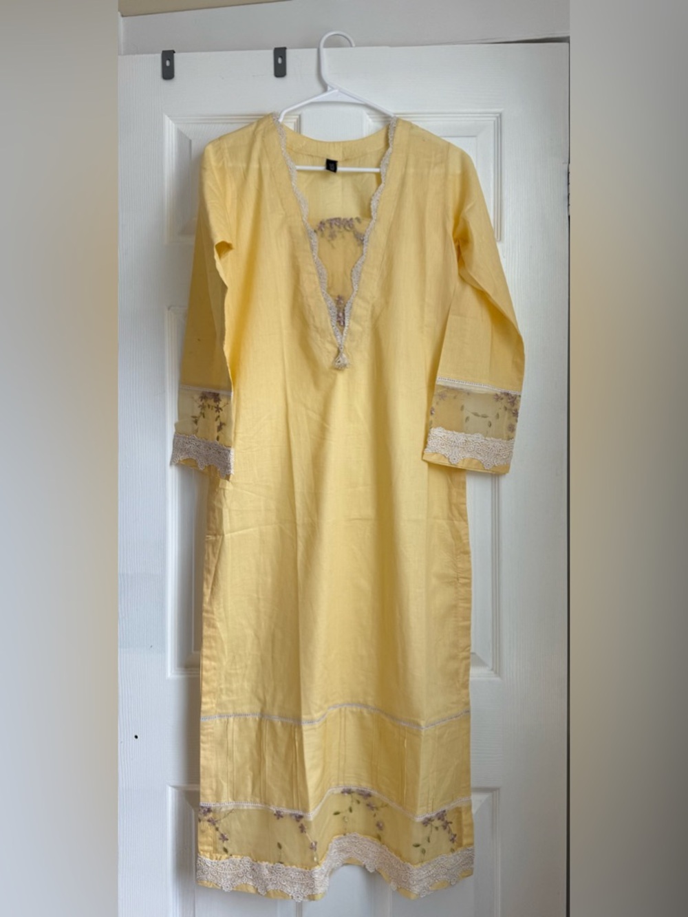 Yellow Embroidered Long Tunic Dress